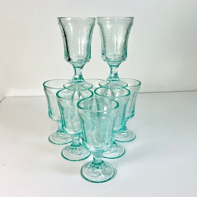 Tiffany Blue 1970s Vintage Victorian Hollywood Regency Indiana Glass Co. Recollection Goblets - Set of 8 For Sale - Image 8 of 12