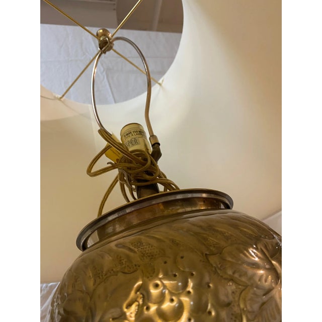 Vintage 80's Lamp With Large Brass Center and Wood Base For Sale In New York - Image 6 of 13