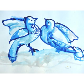 Contemporary "Two Doves" Ink Drawing on Paper. For Sale