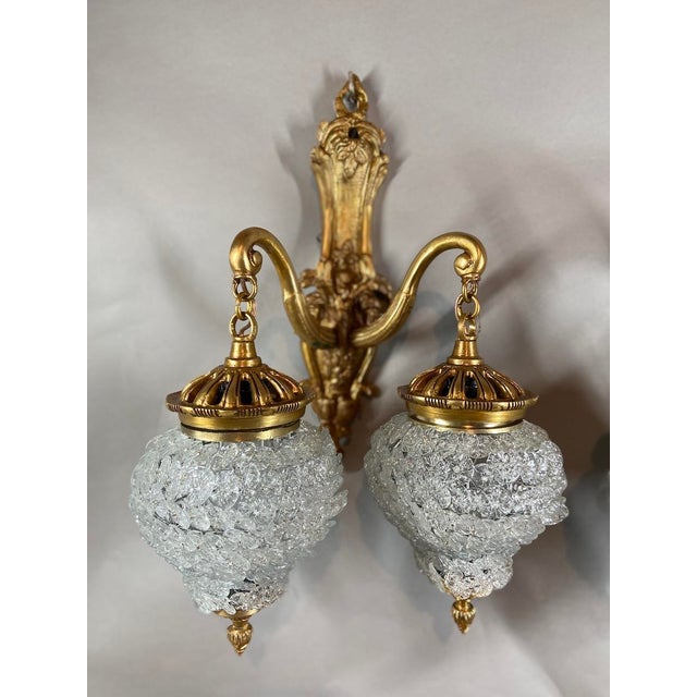French 1980s French Louis XVI Gold Bronze Crystal Wall Lamps / Sconces - Pair For Sale - Image 3 of 18