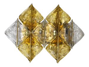 Amber Glass & Brass Sconces from Mazzega, Set of 2