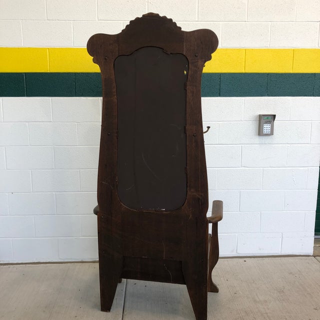 Antique Oak Hall Tree With Mirror and Storage Bench | Chairish