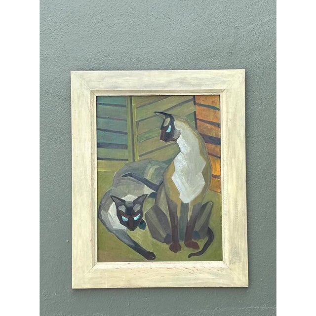 Vintage Figurative Cat Oil Painting on Canvas For Sale - Image 11 of 12
