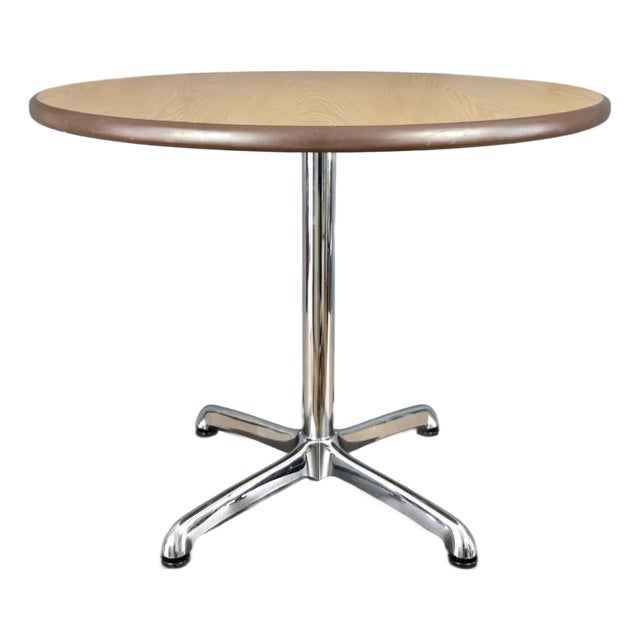 1980s Steelcase Round Chrome Pedestal Table With 36" Laminated Top For Sale