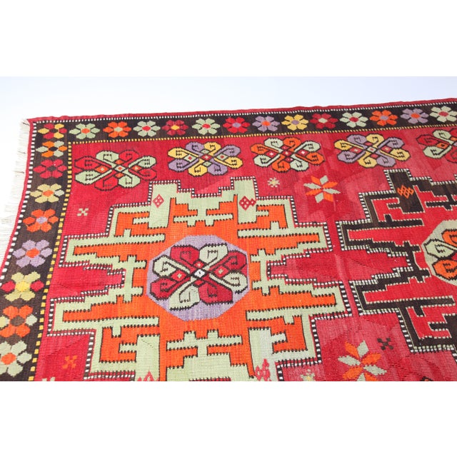 1940s Authentic Handwoven Kars Kilim -Vibrant Naturally Dyed 100% Wool Kilim Rug For Sale - Image 5 of 12