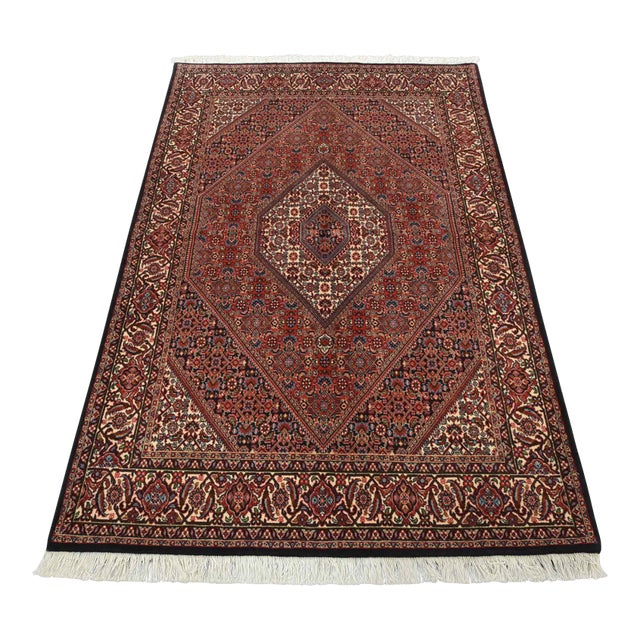 Fine Bidjar Rug 4’8” X 6’10” Red Wool Traditional Hand-Knotted Oriental Carpet For Sale