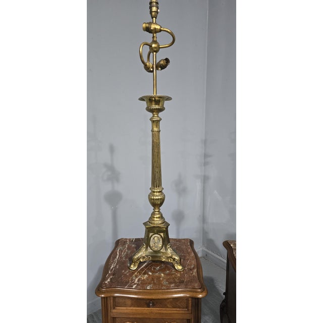 A very nice pair of brass double bulb church candlestick table lamps. 40" high 12" square Up to 250V (Europe/UK...