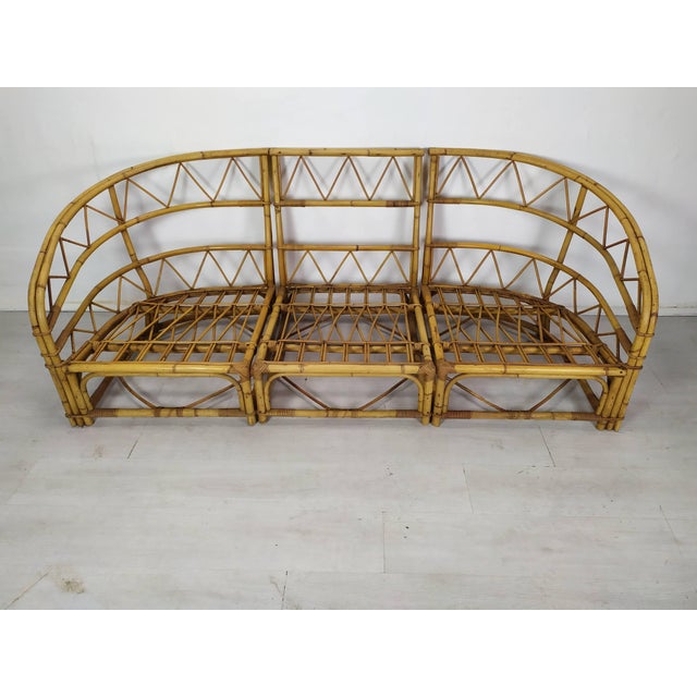Audoux Rattan Living Room Modular Bench by Adrien Audoux & Frida Minet, 1960s, Set of 3 For Sale - Image 4 of 18