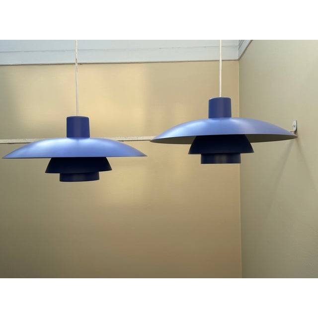 Louis Poulsen Vintage Blue Model Ph 4/3 Pendant Lamps by Poul Henningsen for Louis Poulsen, 1970s, Set of 2 For Sale - Image 4 of 11
