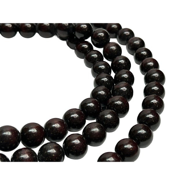 1980s Dark Brown Wood Grain 108 Beads Hand Rosary Praying Chain For Sale - Image 5 of 6