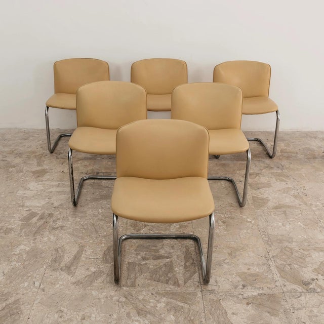 Vintage Cantilever Chairs in Chromed Steel and Faux Leather, 1970s, Set of 6 For Sale - Image 4 of 9