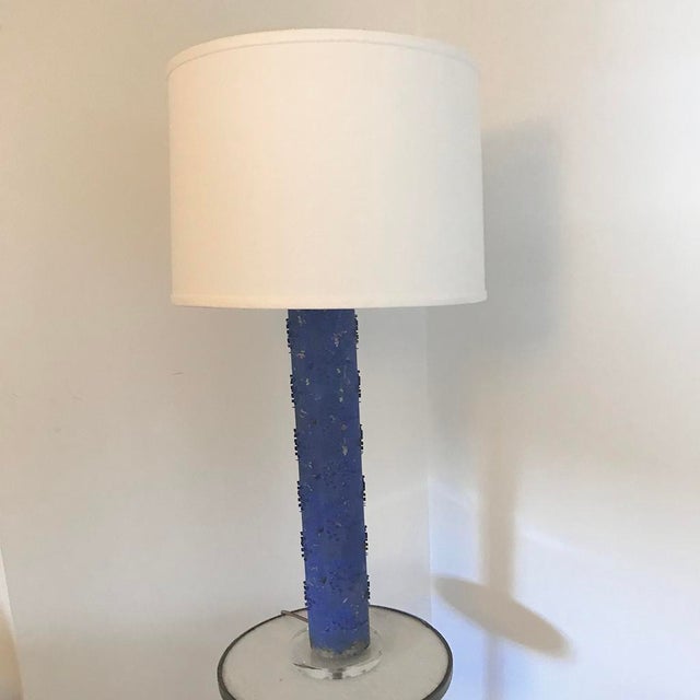 Klein Blue Wallpaper Roller Table Lamp For Sale - Image 4 of 4