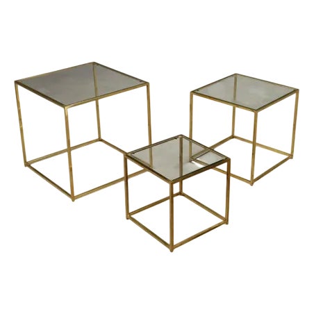 Vintage Coffee Tables in Brass and Glass, Italy, 1960s, Set of 3 For Sale