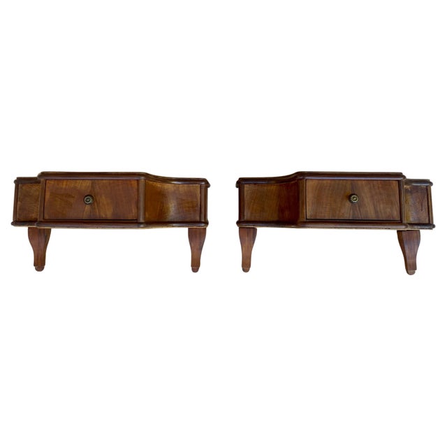 French Wall Bedside Tables in Walnut, 1920s, Set of 2 For Sale - Image 9 of 18