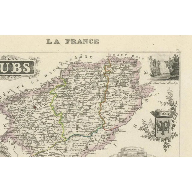 Map of Doubs France with Besançon and Swiss Border Landscape, 1800s For Sale - Image 4 of 10