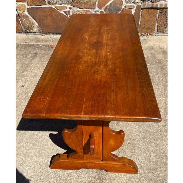 Vintage French Country Trestle Farm Dining Table For Sale In Dallas - Image 6 of 10