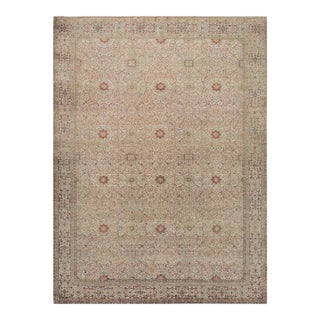 1920s Beige Ground Antique "Crisp Design Logic Knotted Wool Persian Tabriz Rug For Sale