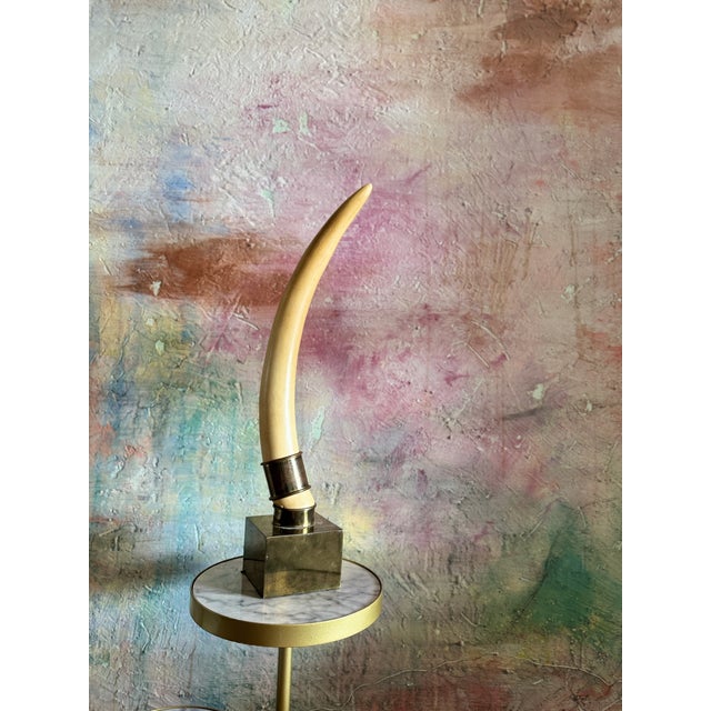 1970s 1970's Vintage Hollywood Regency Faux Tusk Sculpture on Brass Base, Chapman Style For Sale - Image 5 of 6