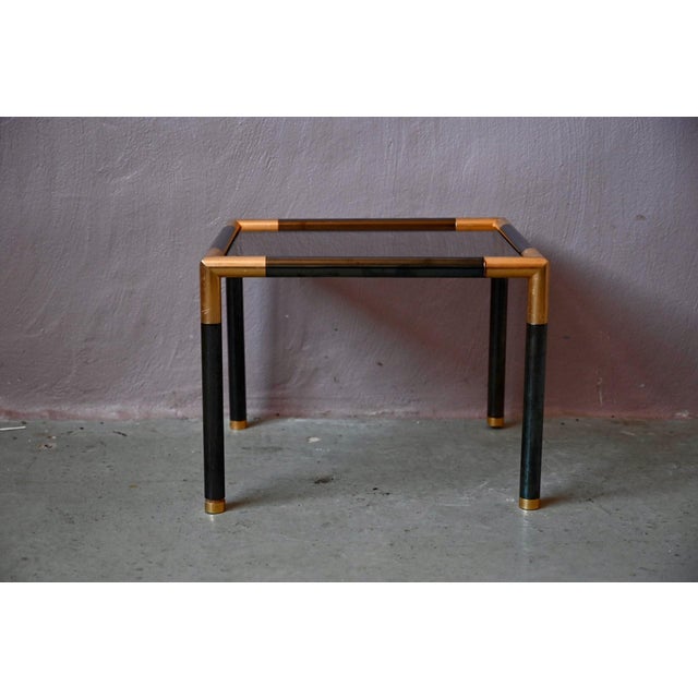 1970s Italian Modern Side Table in Black and Gold Metal with Smoked Glass, 1970s For Sale - Image 5 of 14