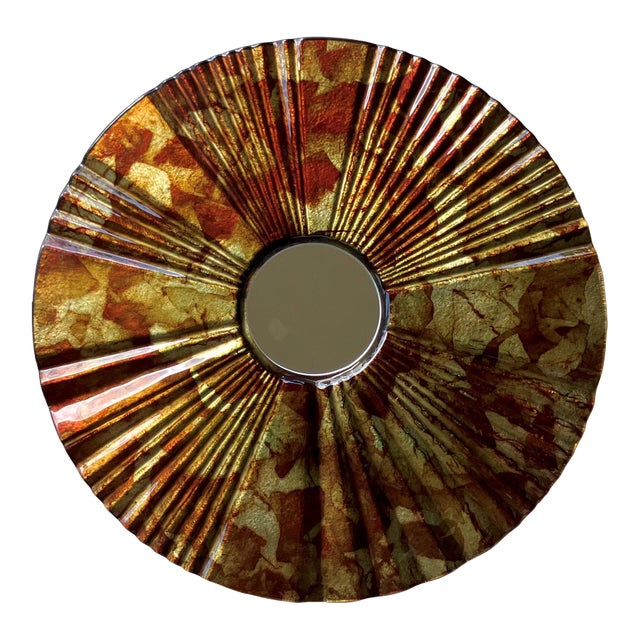 Late 20th-Century Verre Eglomisé-Style Reverse Painted Ribbed Glass Wall Mirror For Sale