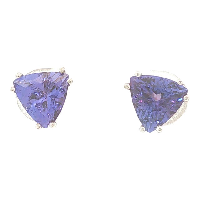 Trillion Cut Tanzanite Stud Earrings, A Pair For Sale