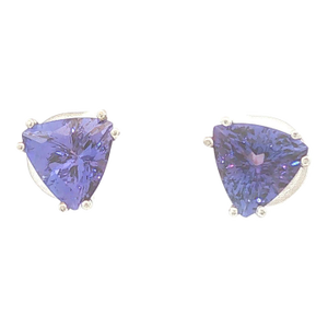 Trillion Cut Tanzanite Stud Earrings, A Pair
