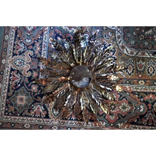 Italian Sun Floral Wall Lamp in Gilded Metal, 1970 For Sale - Image 6 of 7