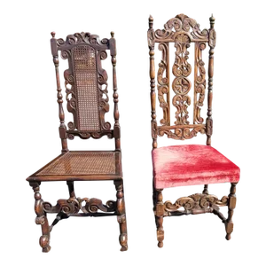 Pair of 19th Century Paine Furniture Hand-Carved William & Mary High Back Chairs