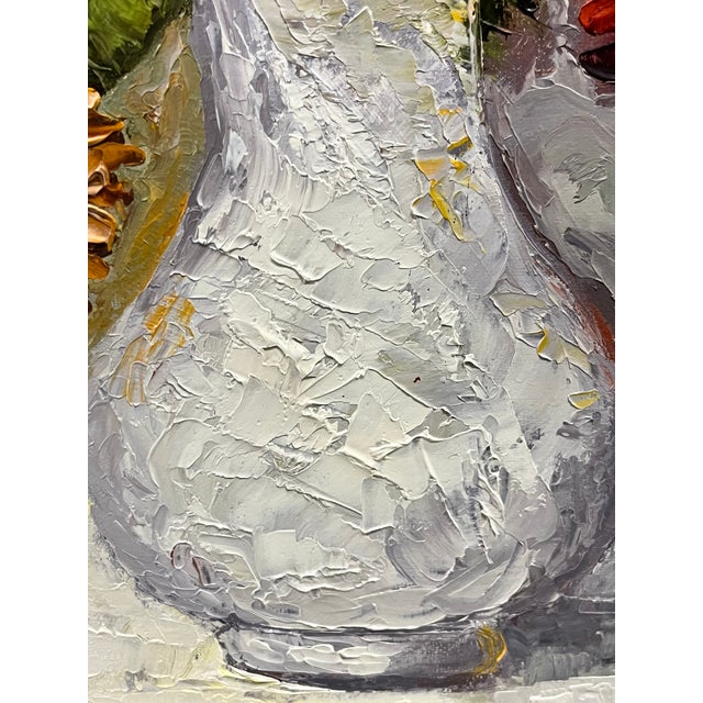 Vintage Mid-Century Modern Floral Still Life Oil Painting in Original Frame For Sale - Image 16 of 16