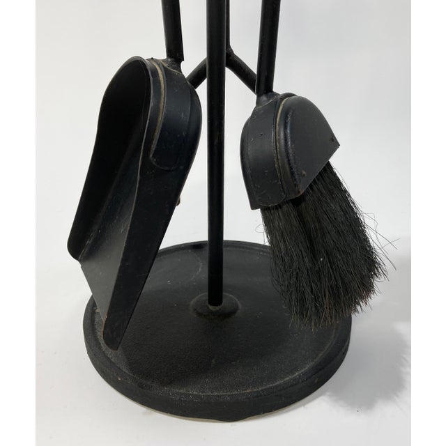 Seymour Manufacturing Company Vintage MCM Iron and Wood Fireplace Tools on Stand For Sale - Image 4 of 5