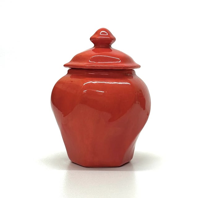Vintage Red Ceramic Lidded Container Curation - Group of 3 For Sale - Image 4 of 17