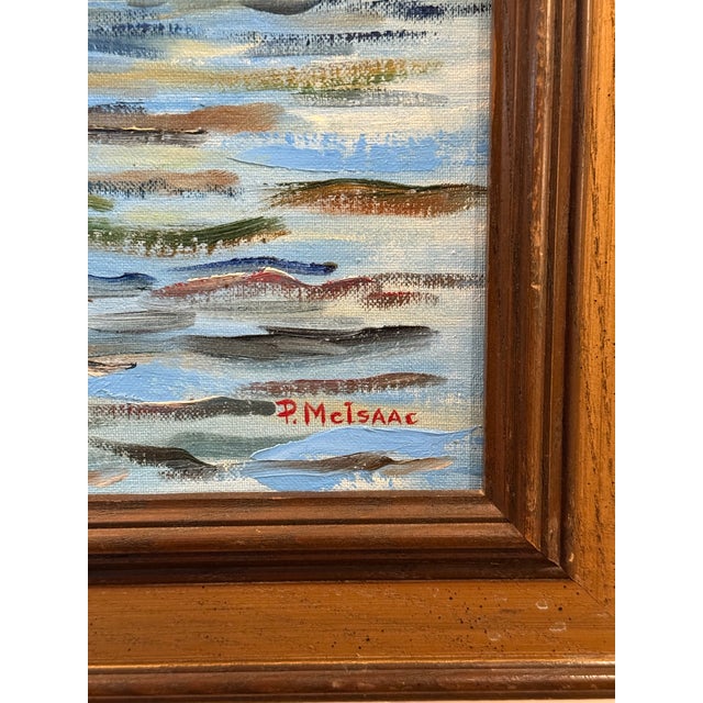 Mid 20th Century Vintage Signed Maritime Harbor Oil Painting by P. McIsaac For Sale - Image 5 of 10