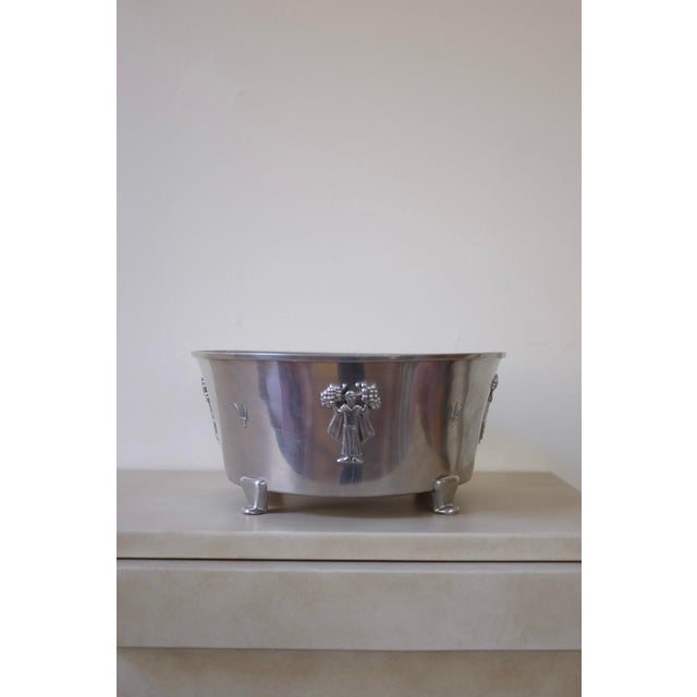 Impressive 1938 Large Pewter Jardinière by Hugo Gehlin for Ystad Tenn. Decorated with figurines around the body and small...