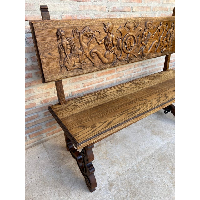 Spanish Renaissance Carved Oak Bench Banquette Escaño, 1890s For Sale - Image 11 of 18