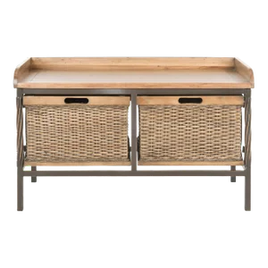 2 Drawer Wooden Storage Bench in Antique Pewter & Medium Oak