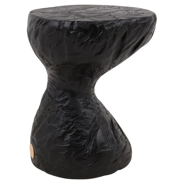 Rustic Sculptural Side Table in Burnt Black Oak by Logniture For Sale - Image 12 of 12