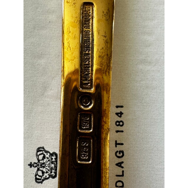Metal 1970s 976 A. Michelsen Gilt Sterling Silver and Guilloché Enamel Christmas Spoon & Fork by Gudmund Olsen - Set of 2 For Sale - Image 7 of 9