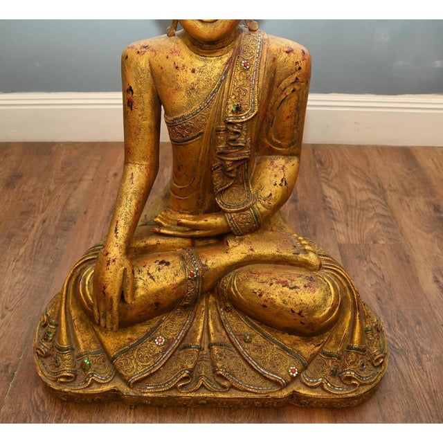 Burmese Artist, Buddhist Statue of Lotus Buddha, Gilt Sculpture For Sale - Image 4 of 11