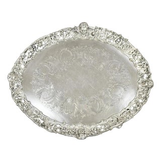 Mid 19th Century French Renaissance Bacchanal Scene Silver Plated Bacchus Figural Salver Tray For Sale