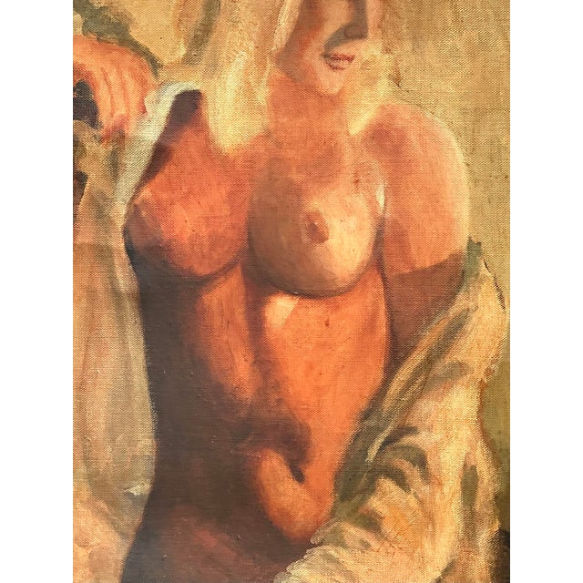 Brown Vintage Original Nude Oil Portrait on Canvas For Sale - Image 8 of 12