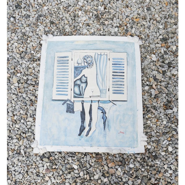 1995 Vintage Cubist Sky Blue Oil Painting on Canvas, Signed Dated For Sale - Image 4 of 13