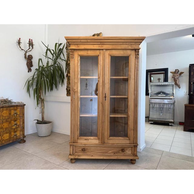 Antique Farmhouse Display Cabinet/Bookcase with Glass Doors, Dimensions: Height 180 cm x Width 110 cm x Depth 44 cm....