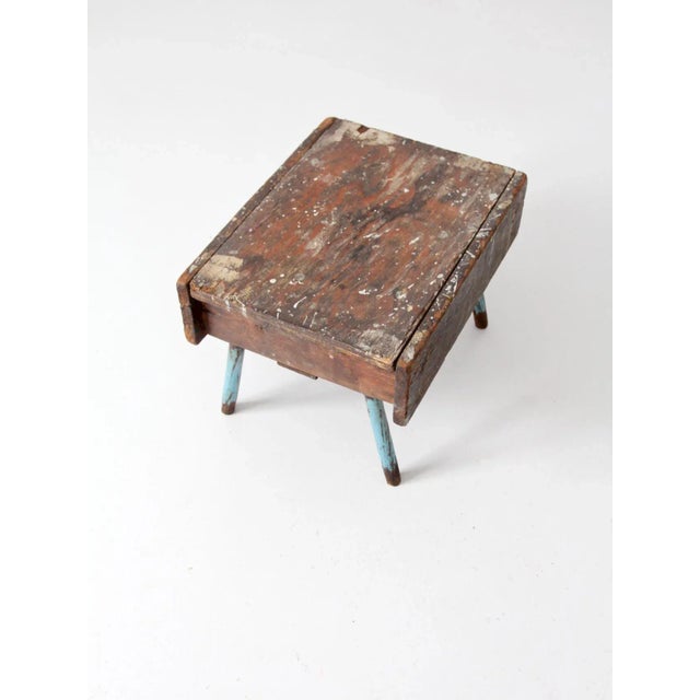 Turquoise Vintage Rustic Low Stool For Sale - Image 8 of 10