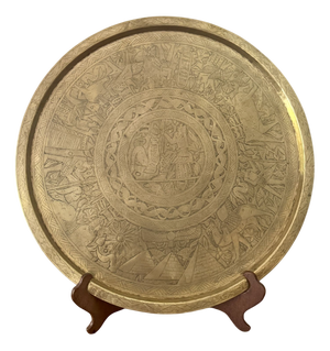 Large Antique Victorian Circular Engraved Mixed Metal Tray, 1880s