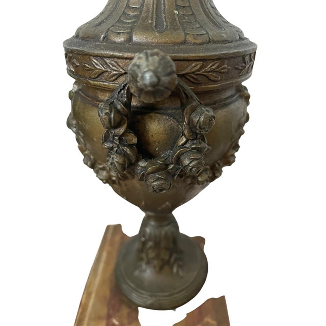 Stone Pair of Antique Late 19th Century French Bronze Urns Cassolettes Marble Bases For Sale - Image 7 of 12