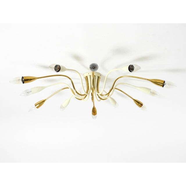 Mid-Century Modern Large Mid-Century Modern Brass Sputnik Ceiling Lamp with 12 Arms, 1950s For Sale - Image 3 of 18