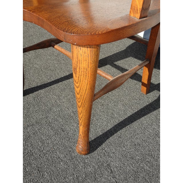 Vintage French Country Brown Oak Carved Arm Chair by Eldredge Co. For Sale - Image 14 of 16