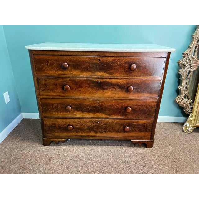 19th Century 19th Century Victorian Rococo Style Flame Mahogany Marble Top Chest of Drawers. For Sale - Image 5 of 11