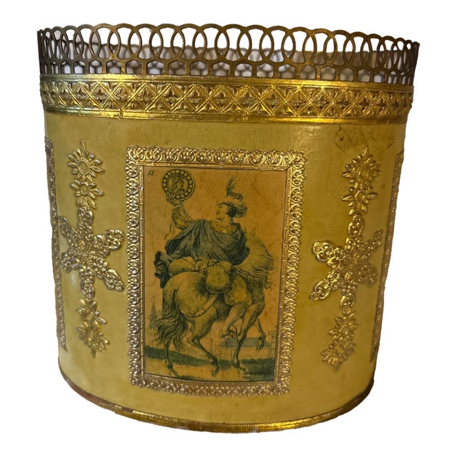 19th-Century French Toleware Cachepot With Gilt Metal Mounts For Sale