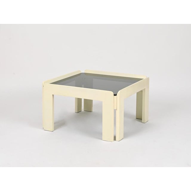 Gold White Square Coffee Table with Smoked Glass by Carlo Scarpa for Afra & Tobia Scarpa, Italy, 1960s For Sale - Image 8 of 12